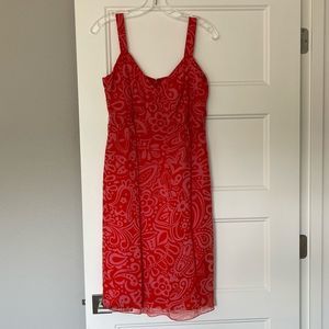 Anna Sui for Anthropologie Floral Silk Dress 4 Red Mini Lined